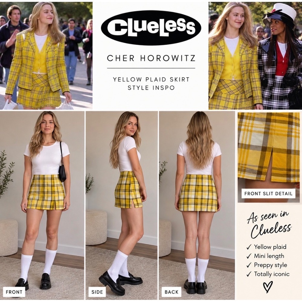 Forever 21 Yellow Plaid Mini Skirt Clueless Cher Horowitz Preppy 90s Style Small
